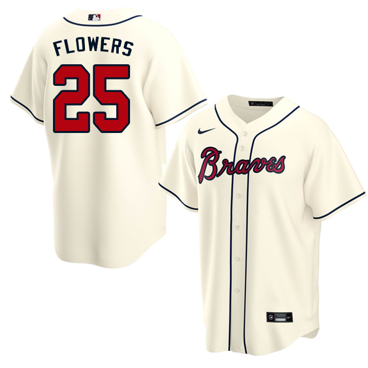 Nike Men #25 Tyler Flowers Atlanta Braves Baseball Jerseys Sale-Cream